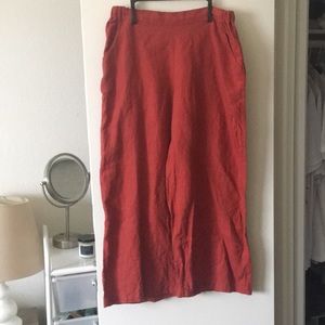 Anthropologie Wide Leg Cropped Red Linen Pants SzM